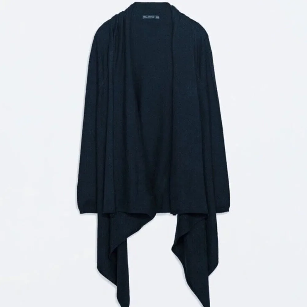 Zara Knit Navy Waterfall Open Cardigan